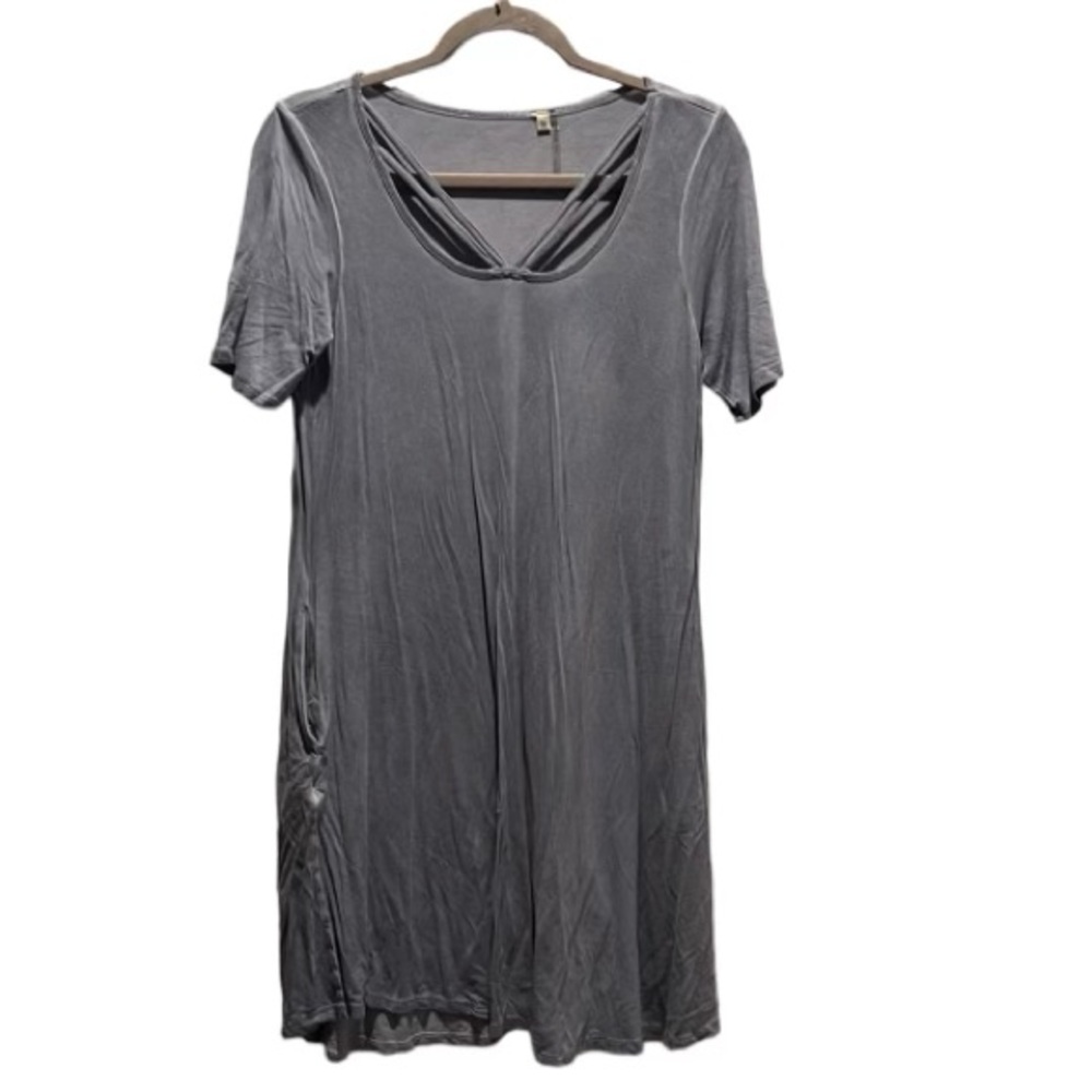 Dusty Blue Criss Cross Tee Shirt Dress with Pockets Size M